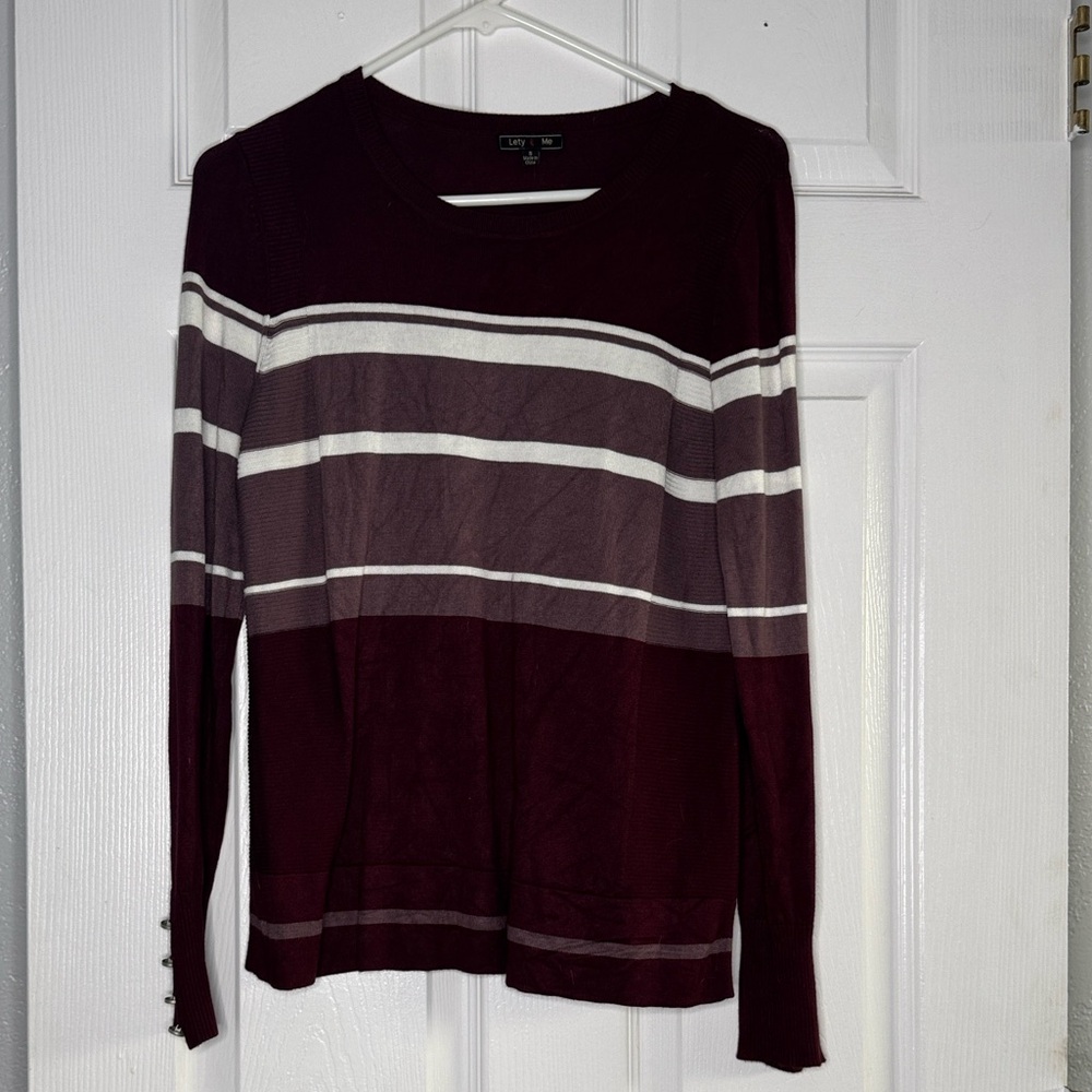 A New Day Women's Burgundy Striped Long Sleeve Tee